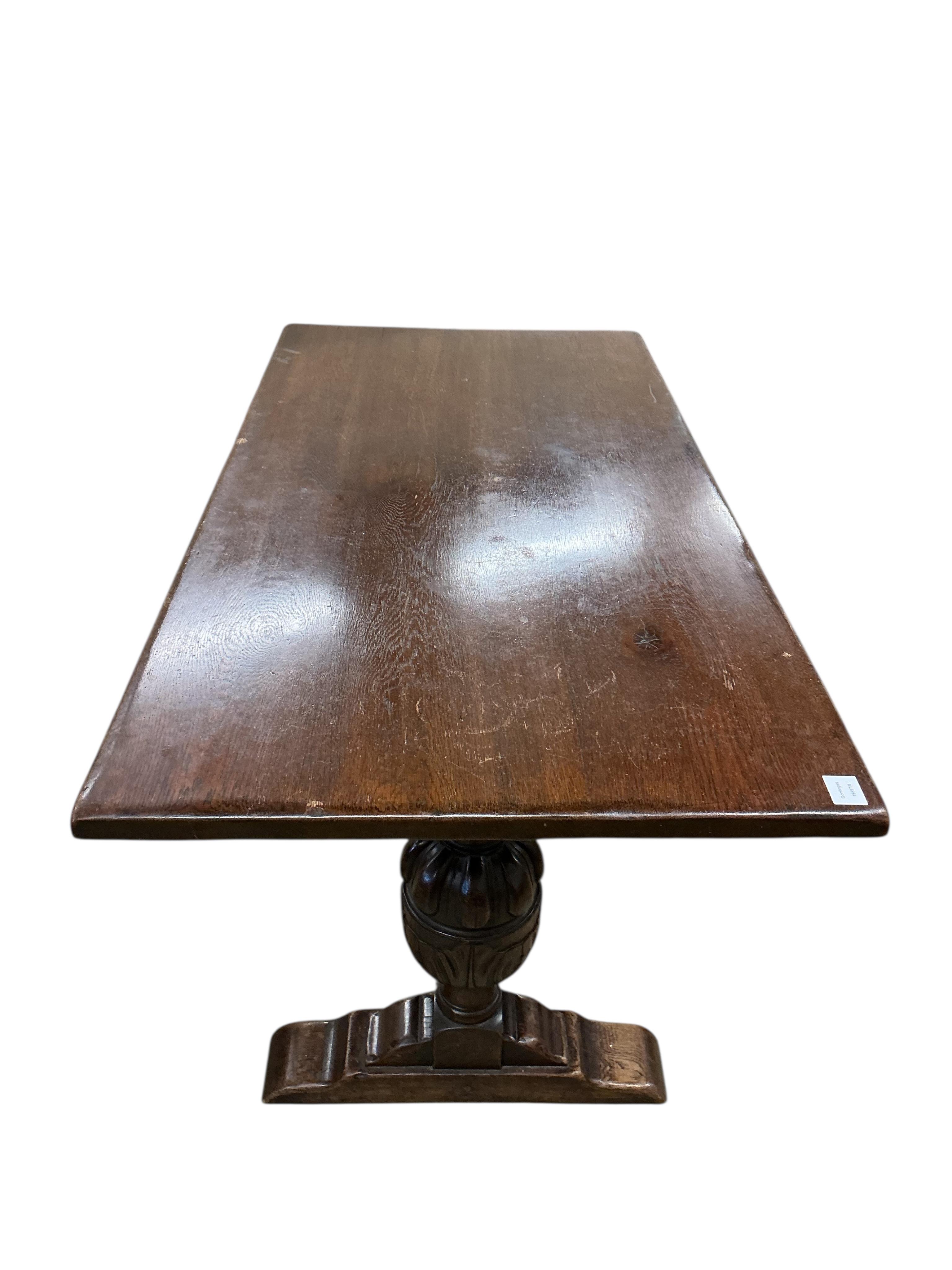 A 17th century style rectangular oak refectory dining table, width 152cm, depth 75cm, height 75cm